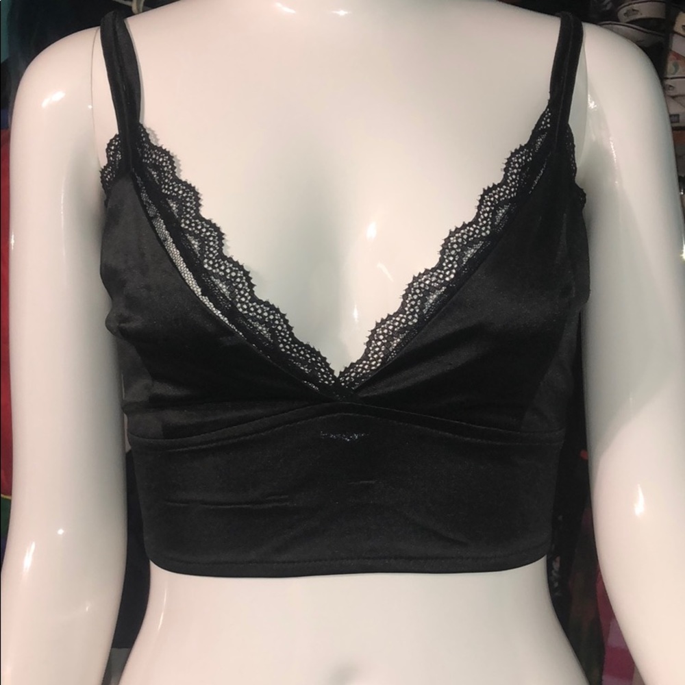 Black satin & lace iheartraves bralette, size XL